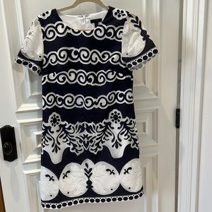 J Crew Navy and White Embroidered Dress